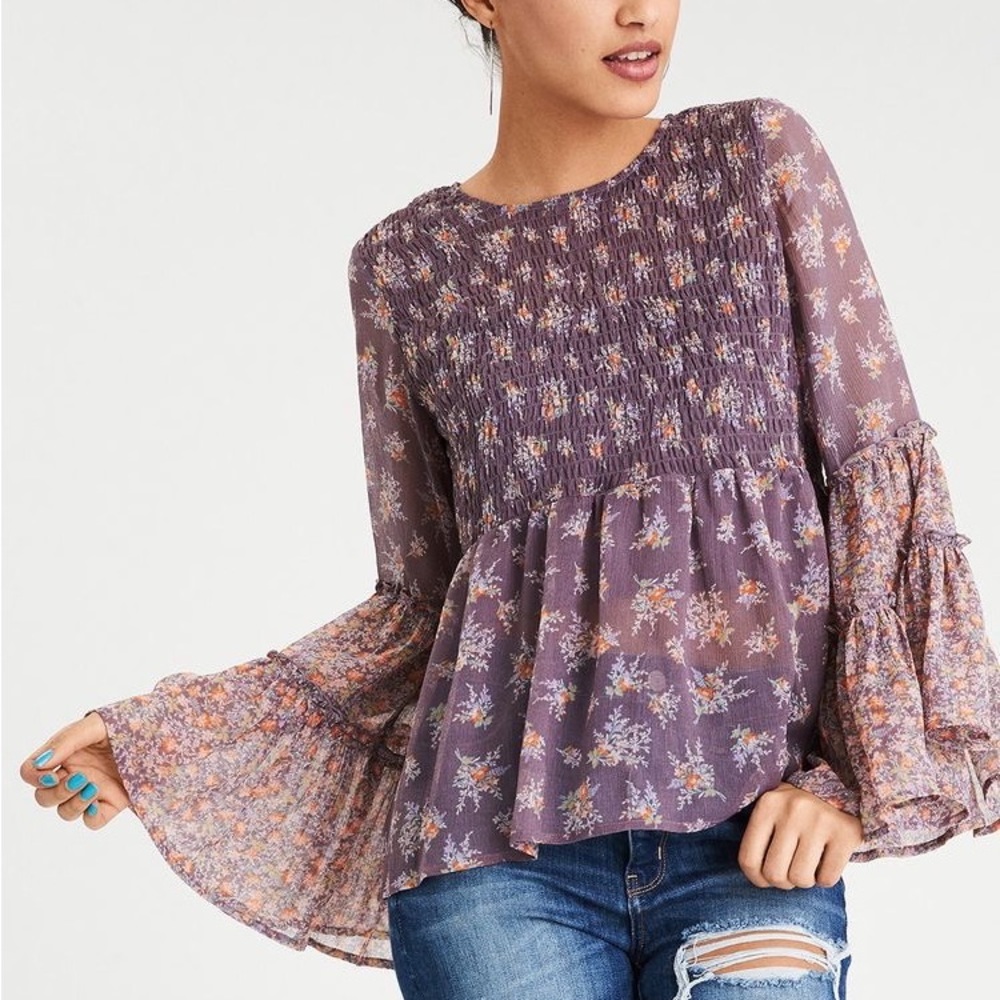 New Bohemian Vintage Bell Sleeve Babydoll Top